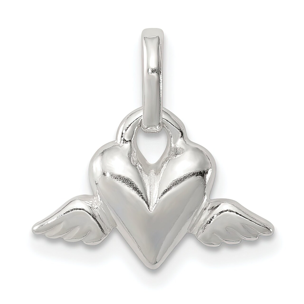 Sterling Silver Heart w/Wings Charm Pendant Love Jewerly 15mm x 16mm